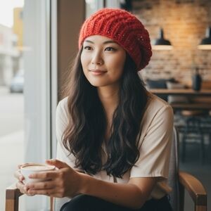 Red Knitted Sequined Beanie